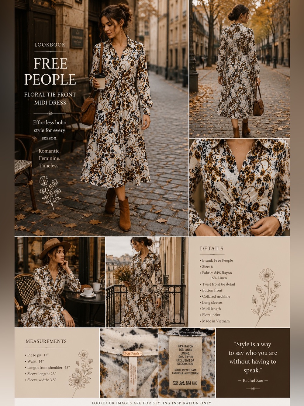 Free People Floral Twist Front Midi Dress Size 6 Boho Prairie